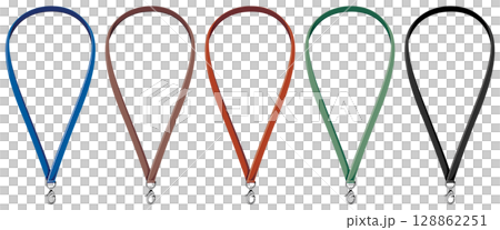 カニカン付きネックストラップのベクターイラスト素材ビジネス用カラバリセット 128862251