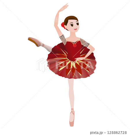 ダンサーのイラスト_バレエ「ドン・キホーテ」のキトリを踊るバレリーナのイメージ 128862728