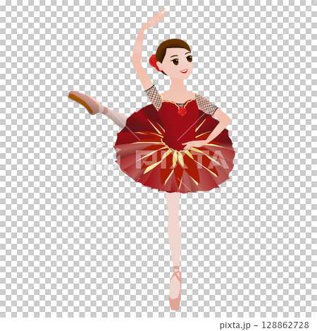 ダンサーのイラスト_バレエ「ドン・キホーテ」のキトリを踊るバレリーナのイメージ 128862728