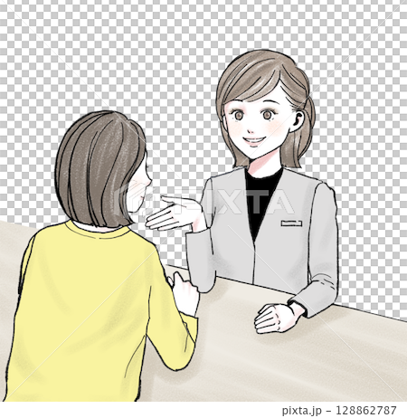 イラスト素材：相談・ビジネス・女性 128862787