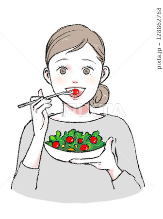 イラスト素材：健康的な食事・美容・女性 128862788