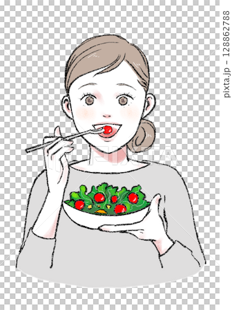 イラスト素材：健康的な食事・美容・女性 128862788