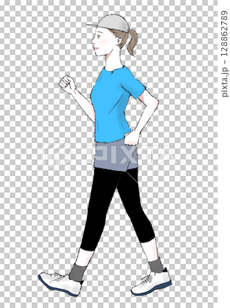 插畫材料:散步、女性、健康、美麗 插畫材料:散步、女性、健康、美麗 128862789