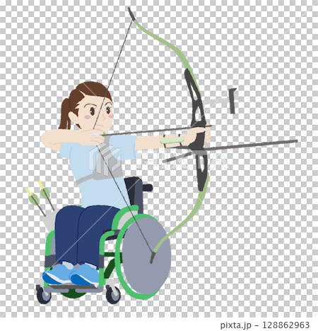手描き風のパラアーチェリーをしている女性 128862963