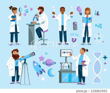 Flat Scientific Team at Work Collection 128862993