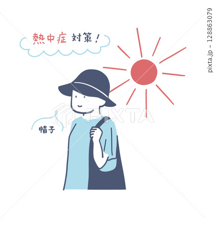 帽子をかぶって歩く女性のイラスト素材	 128863079