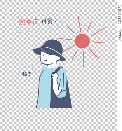 戴著帽子走路的女人的插畫素材 128863079