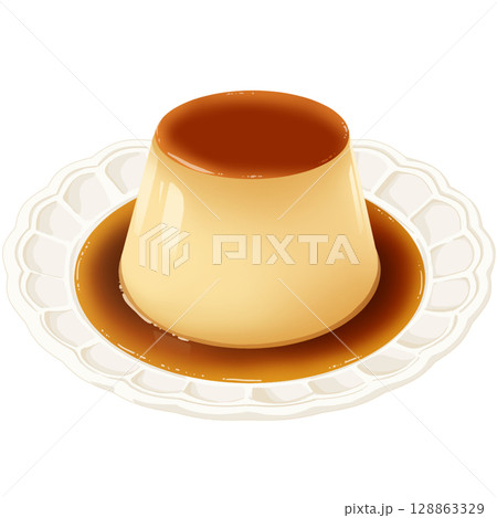 お皿に盛ったプリン 128863329