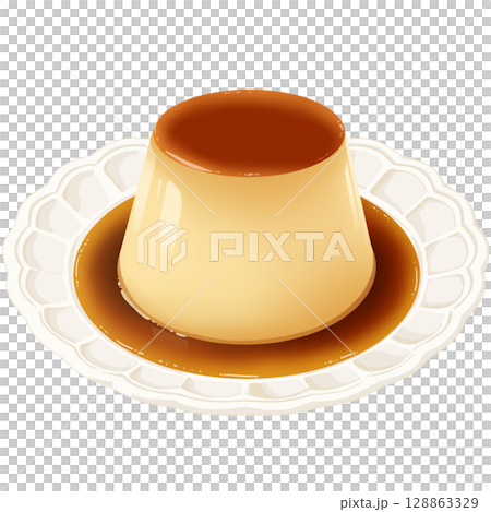 お皿に盛ったプリン 128863329