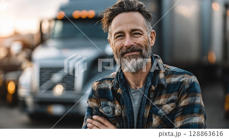 portrait of a man truck driver portrait of a man truck driver 128863616