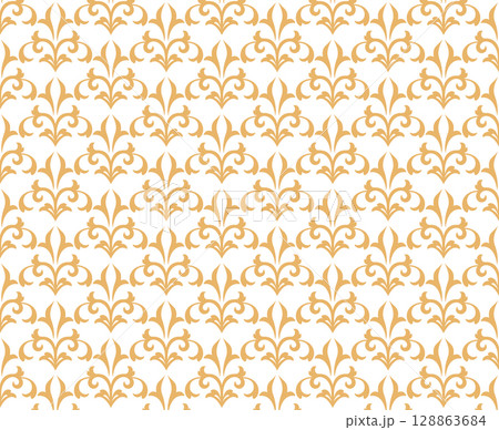 Flower geometric pattern. Seamless vector background. White and golden ornament. Ornament for fabric, wallpaper, packaging. Decorative print 128863684