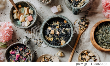 Herbal Tea Ritual Flat Lay 128863688