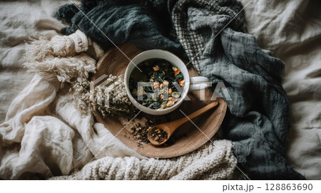 Herbal Tea Ritual Flat Lay 128863690