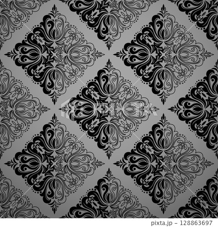 Floral pattern. Seamless vector background. Vintage wallpaper in the Baroque style. Gray and black ornament for fabric, wallpaper, packaging. Ornate Damask flower illustration 128863697