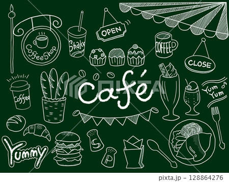 カフェメニューのイラストセット（白線） 128864276