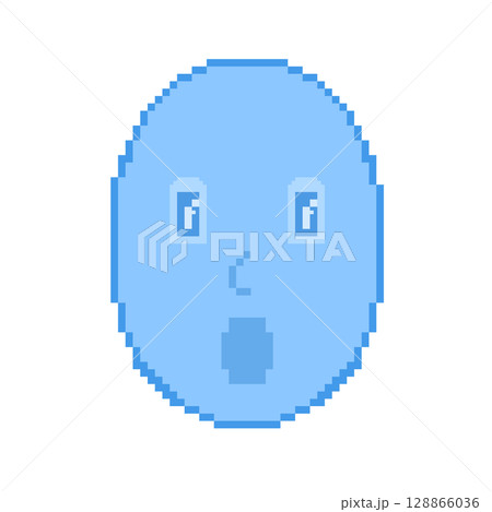 びっくり顔_ドット絵(青) 128866036