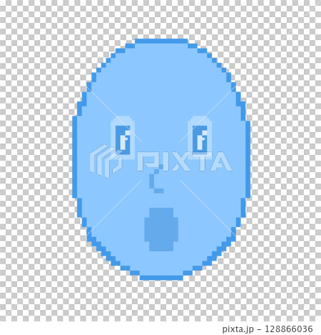 びっくり顔_ドット絵(青) 128866036
