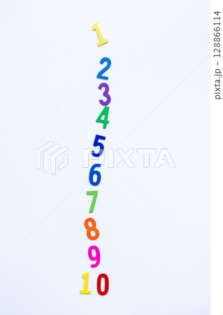 Colorful vertical number sequence from 1 to 10 on white background 128866114