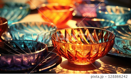 transparent glass retro dish colorful tableware, ai transparent glass retro dish colorful tableware, ai 128866242