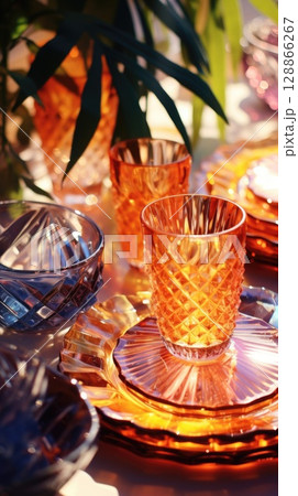 transparent glass retro dish colorful tableware, ai transparent glass retro dish colorful tableware, ai 128866267