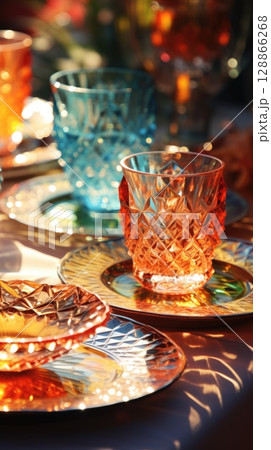 transparent glass retro dish colorful tableware, ai transparent glass retro dish colorful tableware, ai 128866268
