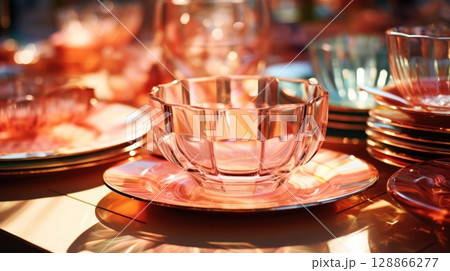 transparent glass retro dish colorful tableware, ai transparent glass retro dish colorful tableware, ai 128866277