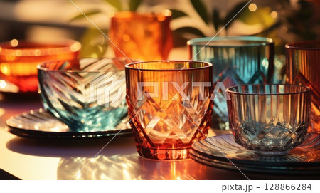 transparent glass retro dish colorful tableware, ai transparent glass retro dish colorful tableware, ai 128866284