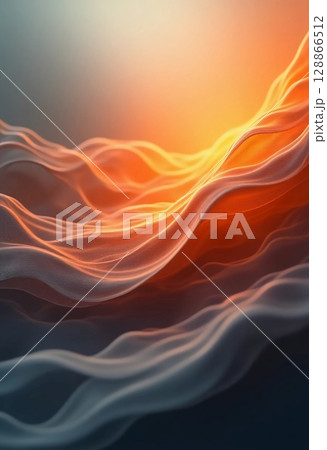Warm hues ripple through graceful waves, creating a mesmerizing display of light near the horizon. The atmosphere feels tranquil and reflective, inviting deep contemplation Generative AI 128866512