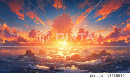 anime concept sky sunset landscape background eclipse, ai 128866594