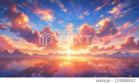anime concept sky sunset landscape background eclipse, ai 128866622