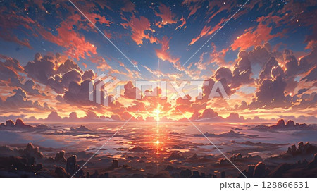 anime concept sky sunset landscape background eclipse, ai anime concept sky sunset landscape background eclipse, ai 128866631