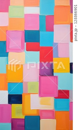 fun colorful squares tile art, ai 128866901