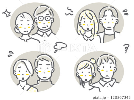 多世代のカップル・夫婦のアバターイラストセット　シンプルでお洒落な線画イラスト 128867343