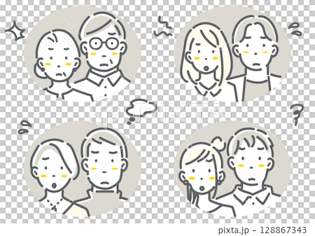 多代夫妻/已婚夫婦頭像插圖集簡潔時尚的線條畫插圖 128867343