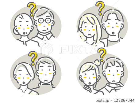 多世代のカップル・夫婦のアバターイラストセット　シンプルでお洒落な線画イラスト 128867344