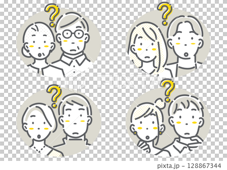 多世代のカップル・夫婦のアバターイラストセット　シンプルでお洒落な線画イラスト 128867344