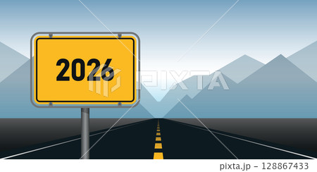 asphalt road direction 2026 on mountain background vector illustration asphalt road direction 2026 on mountain background vector illustration 128867433