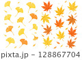 紅葉とイチョウの落ち葉セット - 背景素材・ワンポイント・POP・チラシ・SNS投稿などにおすすめ 128867704