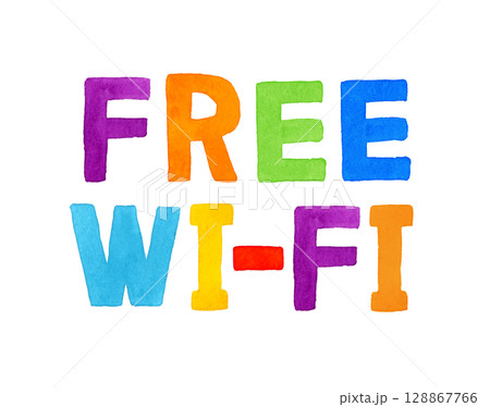 FREE WI-FI(フリーワイファイ)のカラフルな手書き文字 FREE WI-FI(フリーワイファイ)のカラフルな手書き文字 128867766
