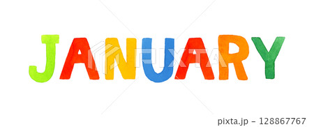 JANUARY(ジャニュアリー・1月)のカラフルな手書き文字 JANUARY(ジャニュアリー・1月)のカラフルな手書き文字 128867767
