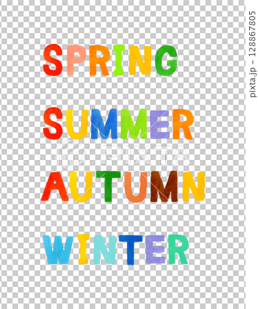 Colorful handwritten set of English words for spring, summer, autumn and winter Colorful handwritten set of English words for spring, summer, autumn and winter 128867805