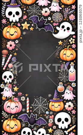 ハロウィン イラスト素材 フレーム風 黒板背景 128868079