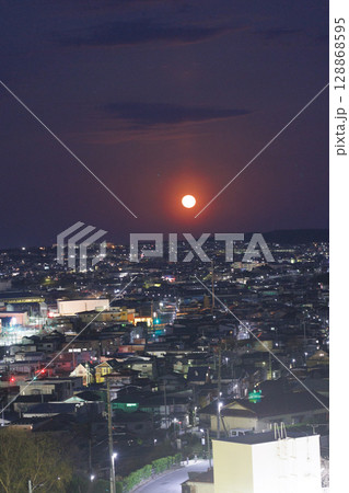 舘鼻公園から観る夜桜と赤い月（青森県八戸市） 128868595