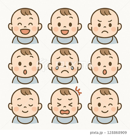 たくさんの表情を見せる赤ちゃんのセット たくさんの表情を見せる赤ちゃんのセット 128868909