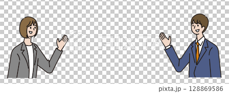 一位身穿西裝的年輕女子和一位身穿西裝的青年男子，可用於標題周圍 128869586