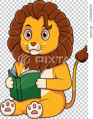 A cute lion reading a book 128869630