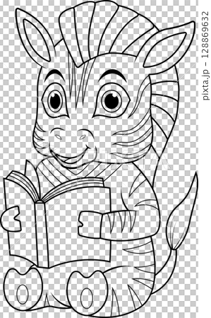 Cute cartoon zebra reading a book line art Cute cartoon zebra reading a book line art 128869632