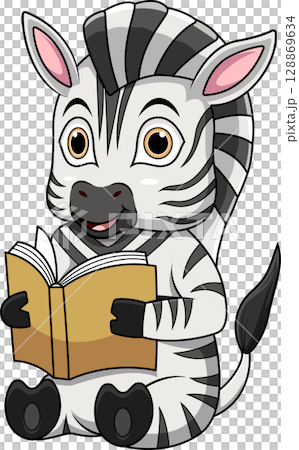 Cartoon Zebra Reading a Book 128869634