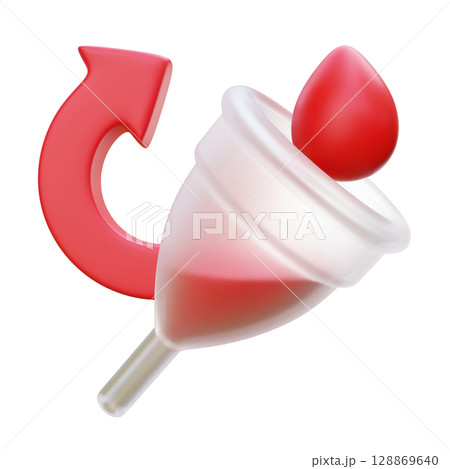 cartoon style menstruation Menstrual cycle with menstrual cup and blood drop 3D graphic cartoon style menstruation Menstrual cycle with menstrual cup and blood drop 3D graphic 128869640