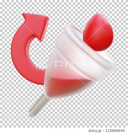 cartoon style menstruation Menstrual cycle with menstrual cup and blood drop 3D graphic cartoon style menstruation Menstrual cycle with menstrual cup and blood drop 3D graphic 128869640